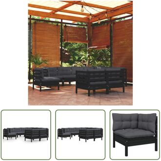 Loungeset - Grenenhout - Zwart - Hoekbank 63.5x63.5x62.5 cm - Middenbank 63.5x63.5x62.5 cm