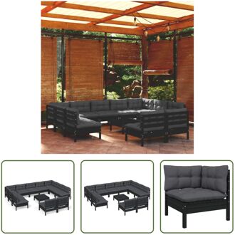 Loungeset - Grenenhout - Zwart - Hoekbank 63.5x63.5x62.5 cm - Middenbank 63.5x63.5x62.5 cm