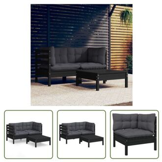 Loungeset - Grenenhout - Zwart - Hoekbank 63.5x63.5x62.5 cm -Voetenbank/Tafel 63.5x63.5x28.5 cm