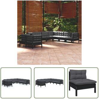 Loungeset - Grenenhout - Zwart - Hoekbank 63.5x63.5x62.5cm - Middenbank 63.5x63.5x62.5cm - Zitkussen