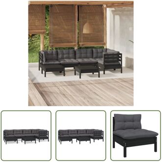 Loungeset - Grenenhout - Zwart - Hoekbank 63.5x63.5x62.5cm - Middenbank 63.5x63.5x62.5cm