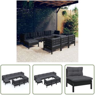 Loungeset Grenenhout - Zwart - Hoekbank 63.5x63.5x62.5cm - Middenbank 63.5x63.5x62.5cm