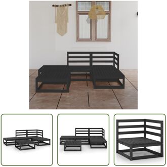 Loungeset Grenenhout - Zwart - Midden/hoekbank 70x70x67cm - Voetenbank/tafel 70x70x30cm