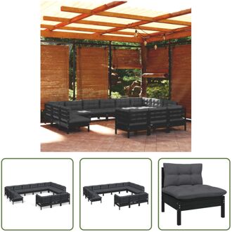 Loungeset Grenenhout Zwarte Kussens - 63.5x63.5x62.5 cm - Montage vereist - 4 Hoekbanken - 9