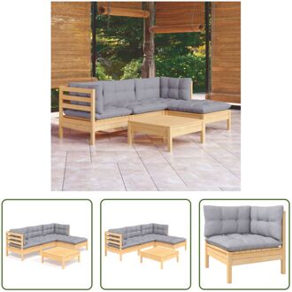 Loungeset Grenenhouten - 63.5x63.5x62.5cm - Grijs kussen