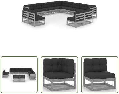 Loungeset Grenenhouten - Hoekbank 70x70x67 cm - Grijs - Antraciete kussens