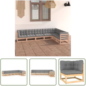 Loungeset Grenenhouten - Hoekbank 70x70x67cm - Middenbank 70x70x67cm - Kussens - Grijs - Montage