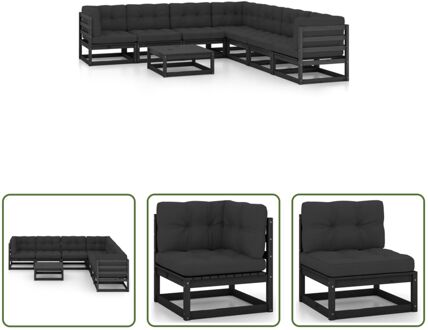 Loungeset Grenenhouten - Hoekbank - Middenbank - Tafel - 70x70x67 cm - Zwart - Antraciet