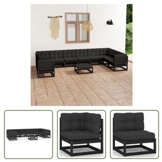 Loungeset Grenenhouten - Hoekbank - Middenbank - Tafel - Zwart - 70x70x67cm - Inclusief Kussens