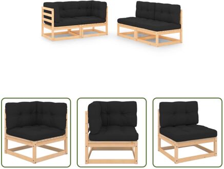 loungeset Grenenhouten - Tuinmeubelen - 70x70x67 cm - Antraciet kussen Grijs