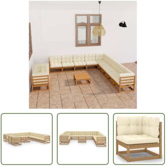 Loungeset Grenenhouten - Tuinmeubelen - 70x70x67 cm - Kleur Honingbruin/Crème - Materiaal