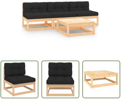 loungeset Grenenhouten - Tuinmeubelen - 70x70x67cm - Antraciet kussen Grijs