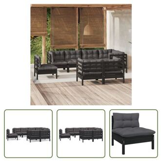 Loungeset - Grenenhouten tuinmeubelen - Zwart - Hoekbank 63.5x63.5x62.5cm - Middenbank