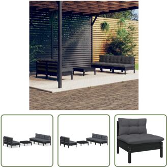 Loungeset Grenenhouten Zwart - 63.5x63.5x62.5 cm - Inclusief Kussens