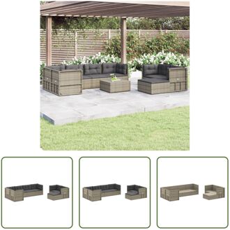 Loungeset Grey PE-Rattan - 54x54x24.5/38/50/55cm - Sturdy Steel Frame Grijs