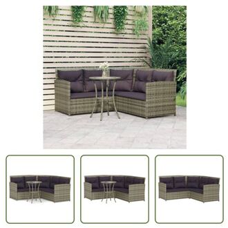 Loungeset Grijs - Bank en Tafel - PE-rattan - Gepoedercoat staal - 147x62x72 cm - Inclusief kussens