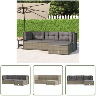 Loungeset - Grijs - Hoekbank 54x54x24.5/38/50/55 cm - Middenbank 54x54x55 cm - Voetenbankje 53x51x24.5