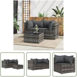 Loungeset Grijs - Hoekbank 63x63x57.5cm - PE-rattan - Gehard glas - Inclusief kussens - Modulair