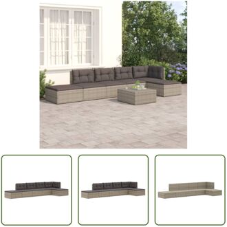 Loungeset Grijs - Hoekbank - Middenbank - Voetenbank - 54 x 54 x 24.5/38/50/55 cm - PE-rattan