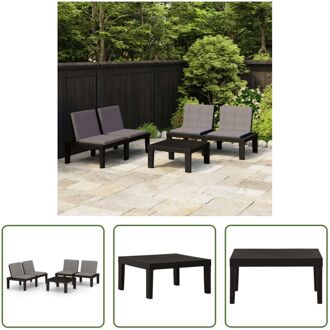 Loungeset - grijs - kunststof tuinset - 130 x 65 x 70 cm - Inclusief tafel en kussens