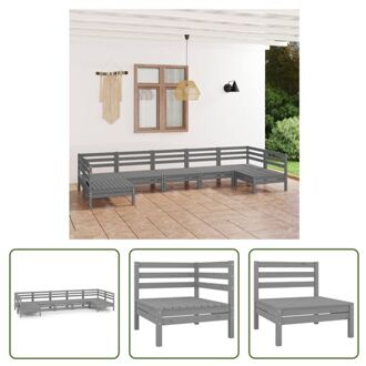 Loungeset - Grijs massief grenenhout - 63.5 x 63.5 x 62.5 cm (L x B x H) - 2 hoekbank - 5 middenbank