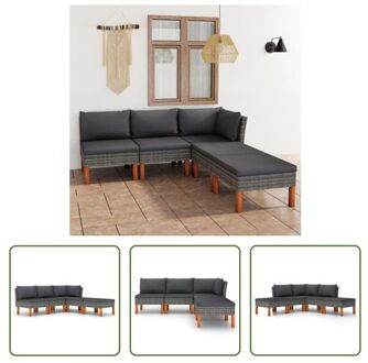 Loungeset - Grijs - PE-rattan en gepoedercoat staal - Massief eucalyptushout - Afmetingen- 60.5 x 64.5