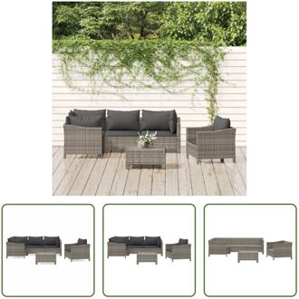 Loungeset - Grijs - PE-rattan en staal - Modular Design - Comfortabele kussens