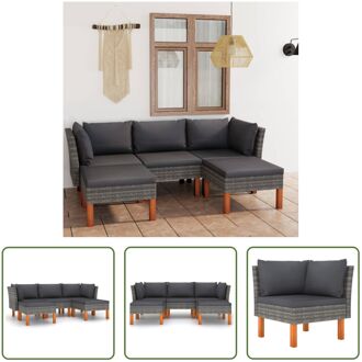 Loungeset - Grijs - PE-rattan - gepoedercoat staal en massief eucalyptushout - 5-delige set