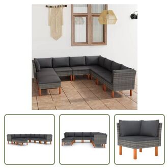 Loungeset - Grijs - PE-rattan - Gepoedercoat staal - Eucalyptushout - 60.5x64.5x67cm - Montage vereist