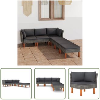 Loungeset - Grijs - PE-rattan - Gepoedercoat staal - Massief eucalyptushout - Afmetingen- Middenbank