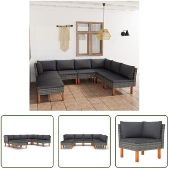 Loungeset - Grijs - PE-rattan - Gepoedercoat staal - Massief eucalyptushout