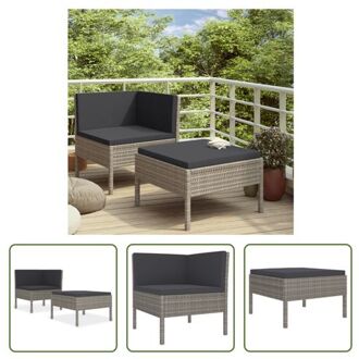 Loungeset - Grijs - PE-rattan - Gepoedercoat staal - Modulair - 69 x 69 x 69 cm - Inclusief kussens