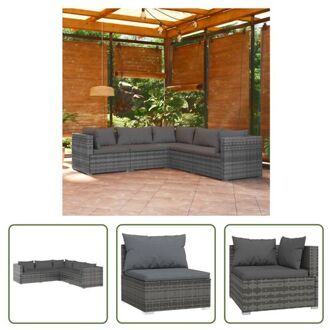 Loungeset - Grijs - PE-rattan - Modulair Ontwerp - Stevig Frame - Waterdicht - Comfortabele Kussens