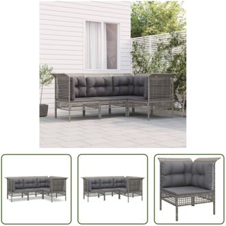 Loungeset - Grijs PE-rattan - Modulair ontwerp - Weerbestendig materiaal - Stevig frame - Comfortabele