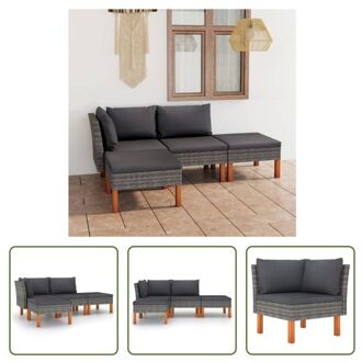 Loungeset - Grijs - PE-rattan - Staal - Eucalyptushout - 60.5x64.5x67cm - Trendy en comfortabel