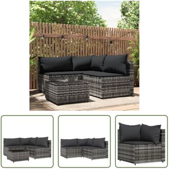 Loungeset - Grijs - PE-rattan - Staal - Gehard glas