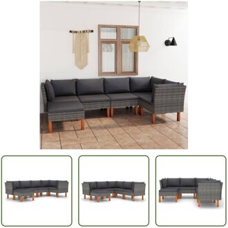 Loungeset - Grijs - PE-rattan - Stalen frame - Eucalyptushout - Inclusief kussens - Montage vereist