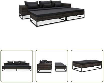 Loungeset - Grijs - Poly Rattan - 273 x 85 x 55 cm - Sterk en comfortabel