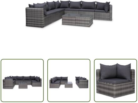 Loungeset Grijs Poly Rattan - 3 Hoekbanken 4 Middenbanken 1 Salontafel - Comfortabele Kussens