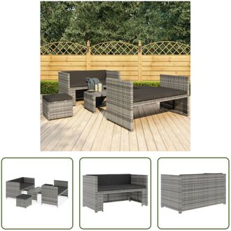 Loungeset - Grijs Poly Rattan - Stalen frame - 5-delig - 130x70x70 cm - 130.5x65x70.5 cm