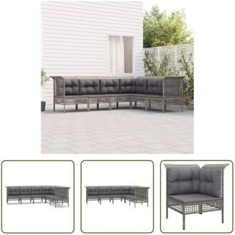 Loungeset Grijs - Tuinhoekbank 65x65x75 cm - Tuinmiddenbank 55x65x75 cm - Kussen 55x55x3 cm