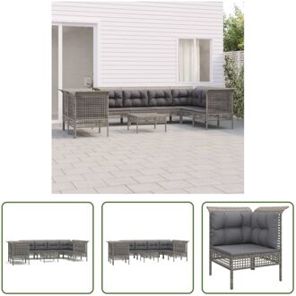 Loungeset Grijs - Tuinhoekbank - Tuinmiddenbank - Tuinvoetenbank - Kussen - 65x65x75cm