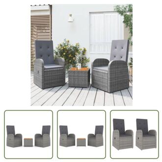 Loungeset Grijze PE-rattan - 57 x 69 x 106 cm - Verstelbaar - Comfortabel - Acaciahouten tafel - Grijs