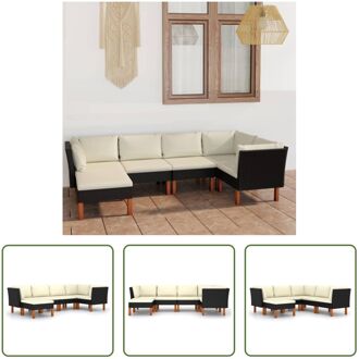 Loungeset Havanna - Zwart - PE-Rattan - Met Dik Gevoerde Kussens - 3x Hoekbank - 2x Middenbank - 1x