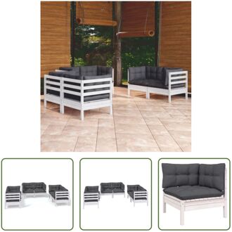 Loungeset Hoekbank - 63.5 x 63.5 x 62.5 cm - Wit - Massief grenenhout - 100% polyester