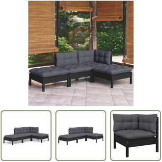 Loungeset Hoekbank - 63.5 x 63.5 x 62.5 cm - Zwart - Antraciet - Massief grenenhout