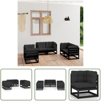 loungeset Hoekbank - 70x70x67cm - Zwart - Antraciet - Massief grenenhout