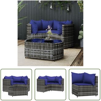 Loungeset Hoekbank Grijs - 63x63x57.5 cm - PE-rattan - Staal - Gehard glas Zwart