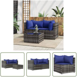 Loungeset Hoekbank Grijs - 63x63x57.5 cm - Weerbestendig PE-rattan - Stalen frame - Gehard glazen