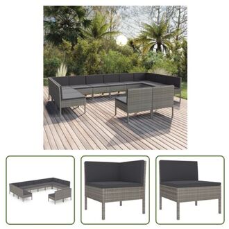 Loungeset Hoekbank - Grijs - 69 x 69 x 69 cm - PE-rattan - Inclusief kussens